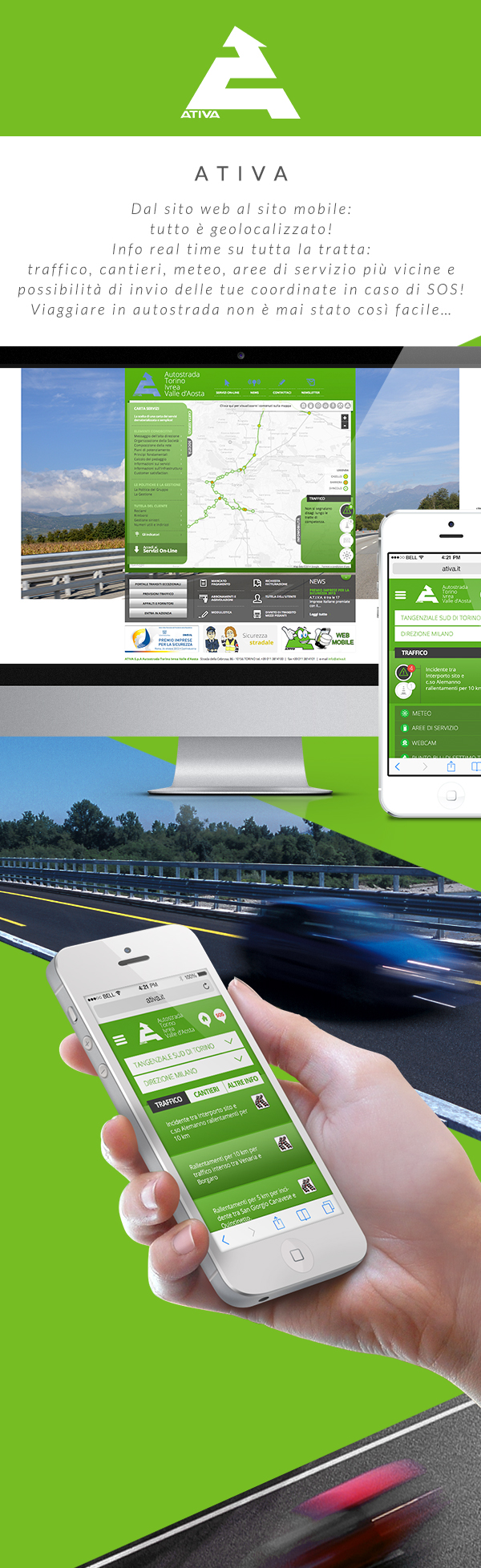 autostrada Responsive Design highway web site highway route archimede road trip Mobile app traffic signal roads user experience navigation Traffic App app highway
