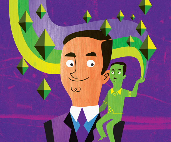 modern illustration green background man in suit