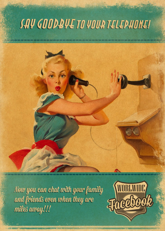 vintage Retro old social network Skype youtube twitter pinup girls people ads poster newspaper futuristic