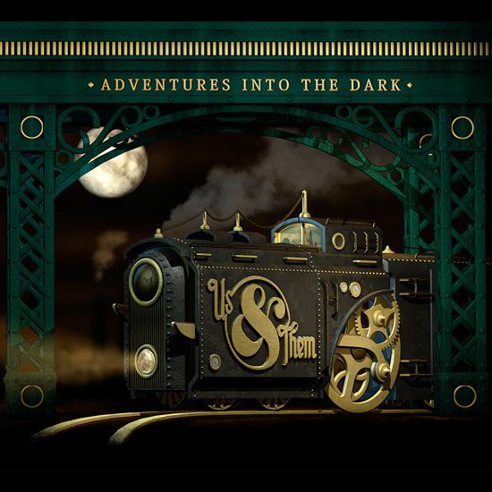 us&them metal album cover artwork STEAMPUNK dark night bridge train 3D cinema 4d