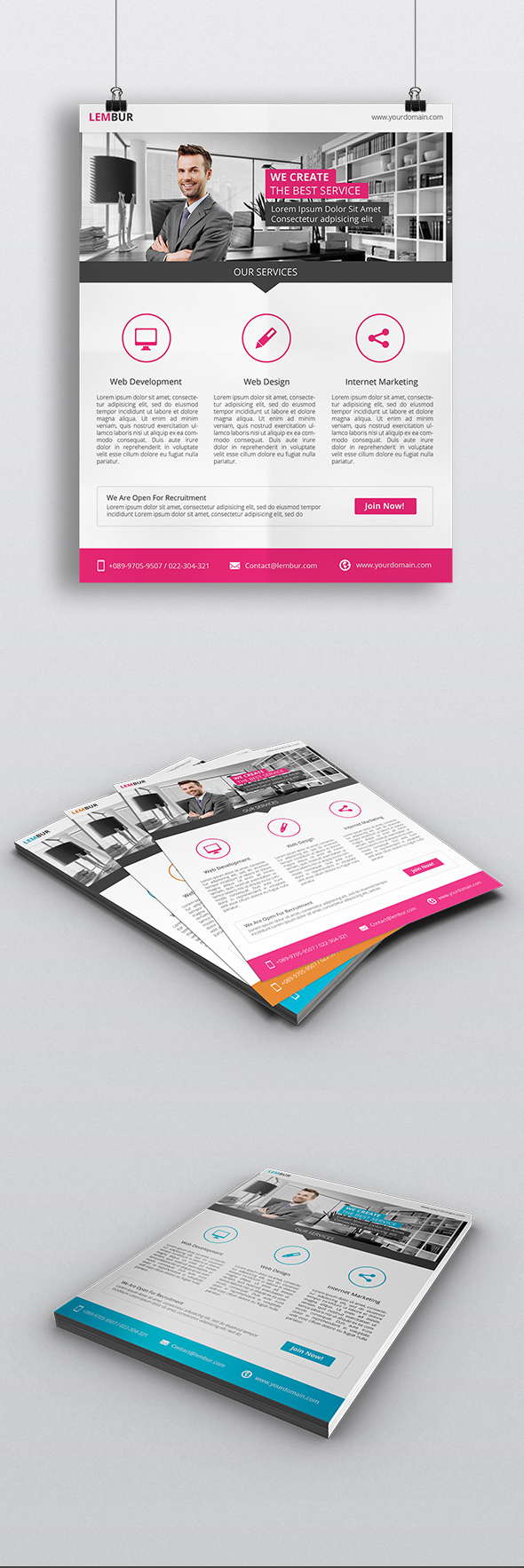 flyer clean corporate flat pink blue orange business professional Good best UI print template