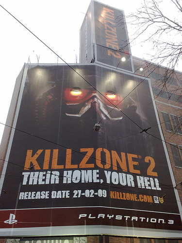 action marketing concept release party playstation killzone 2 spectacular billboard Invitation mega billboard mailing Promotion copy