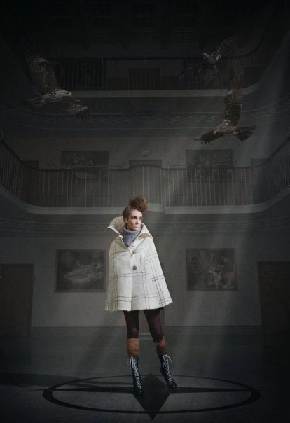 surrealistic birds corridor model Clothing fog