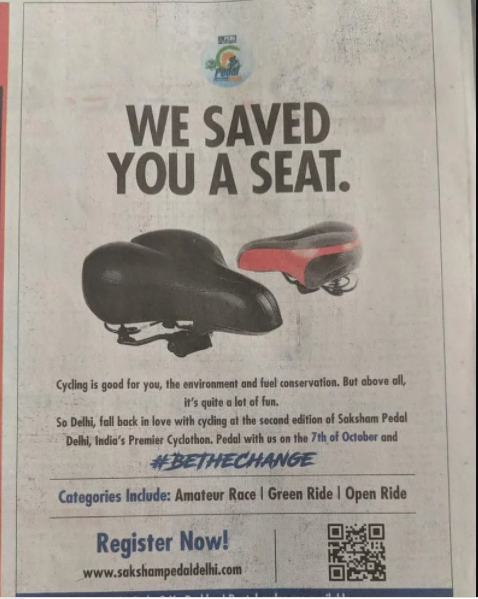awarness Cycling Delhi environment Health print ad Save Petrol