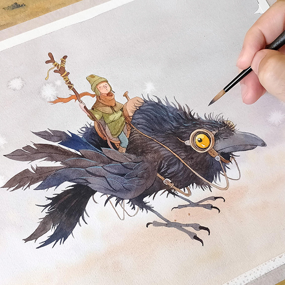 crow watercolor ILLUSTRATION  illustrationtratidional