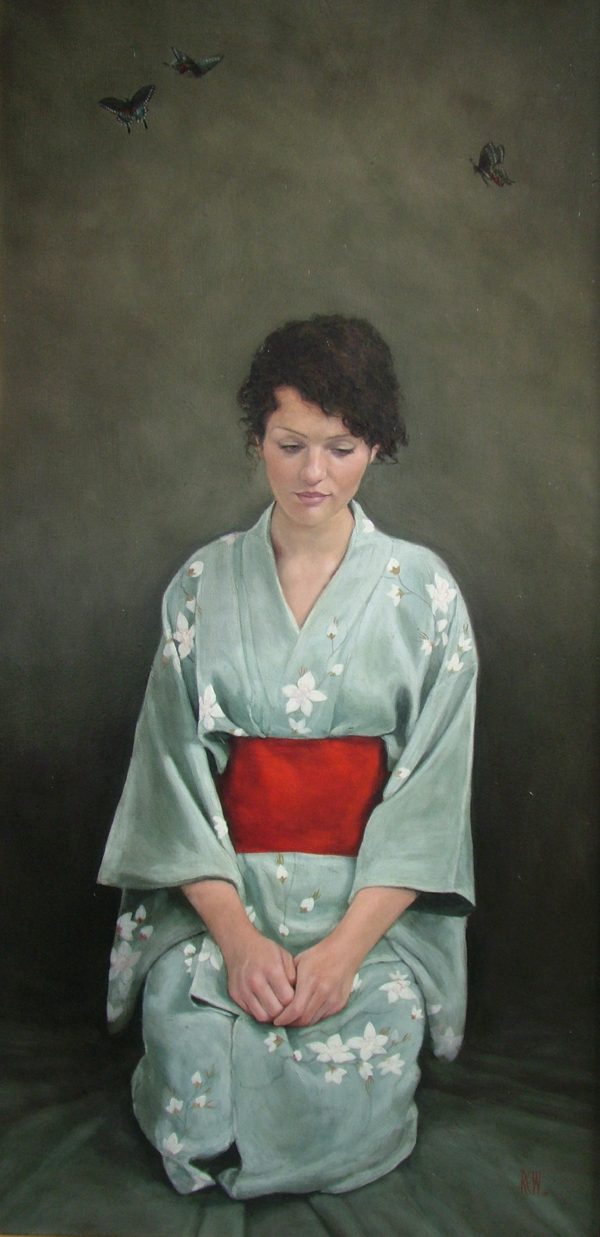 Oil Painting figures figurative kimono nude drapery drapes nudes traditional art female portrait