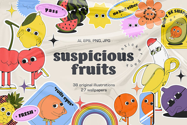 Suspicious Fruits - vector sticker pack