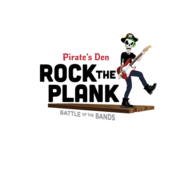 battle of the bands rock n roll logo guitar parrot pirate skeleton plank