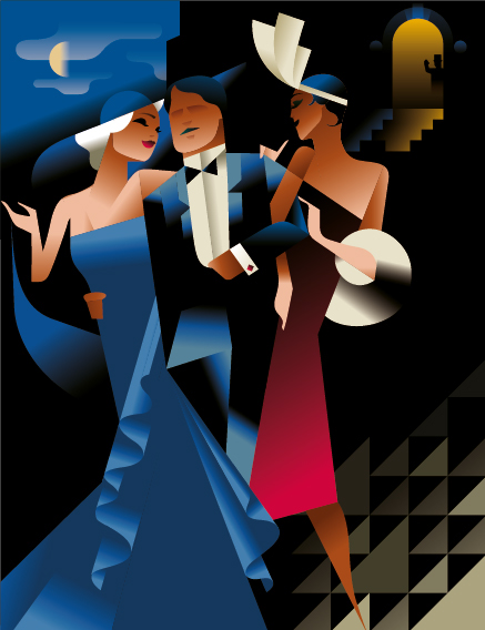 Adobe Portfolio poster art deco women men blue Illustrator ILLUSTRATION  madsberg vector