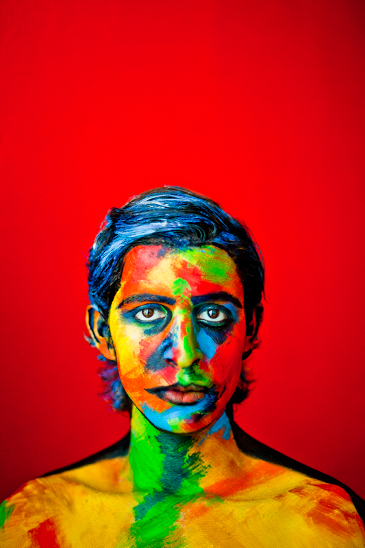 body paint portrait red colors blue yellow fauvismo fauvism