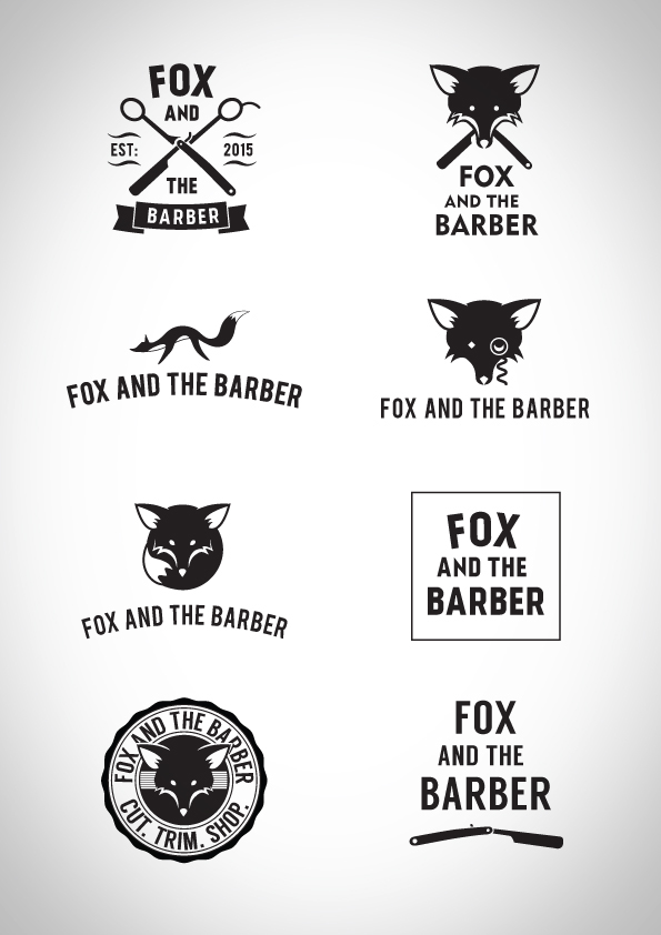 logo barbers design business card FOX salon animation  branding 