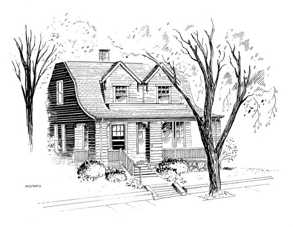architectural Drafting art ink rendering home house building