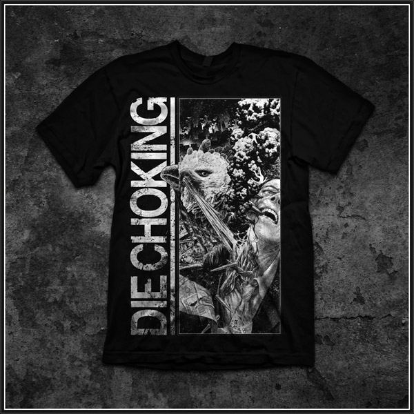 choking bird eagle smoke Bullet t-shirt merch design bill Pointillism black and white skull punk dotwork apocalyptic grindcore