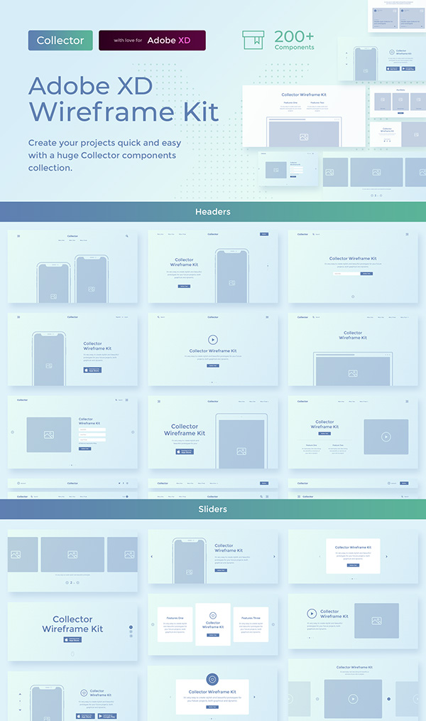Collector Wireframe Web Kit (Adobe XD)