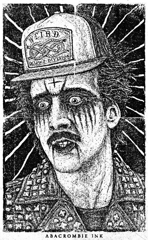 hatching stippling Nicolas Cage weird stamp poster black metal Trucker