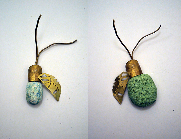 Jewellery tests test pieces bugs brooches pumice stone Sponge