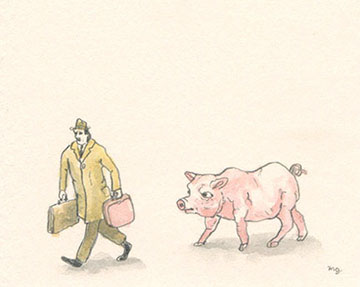 humor watercolor businessman businessmen postman postmen pigs strange Stacks balance pencil
