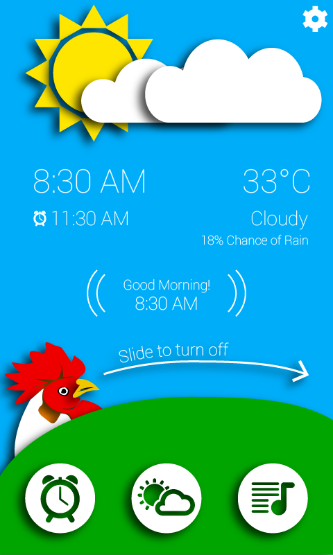 android alarm clock Rooster Fun wake up sleep time weather