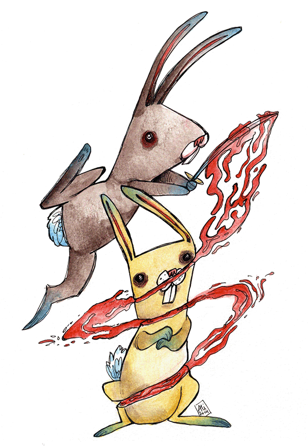 bunny rabbit slice blood watercolor Sword
