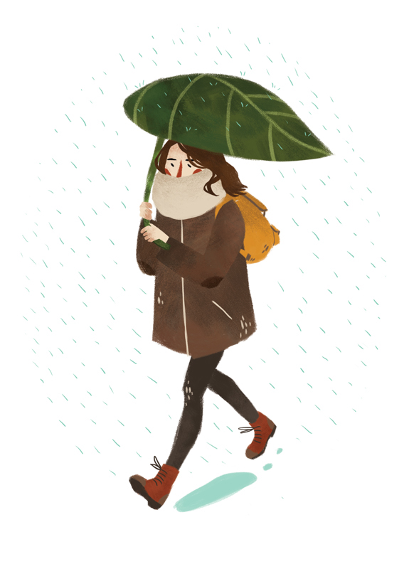 ILLUSTRATION  digital Character rain girl autumn cold weather leaf Umbrella