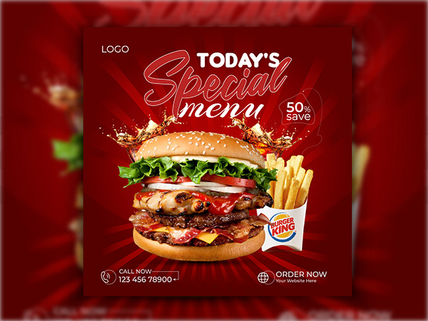 Burger Social Media Post Design Template