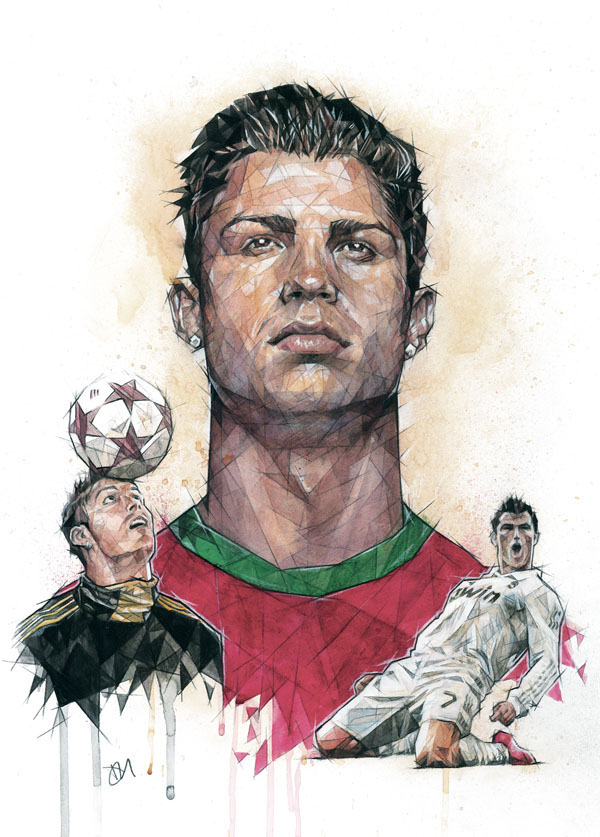 cristiano football Players world cup Ballon d'Or ballon Portugal Real madrid score goal paint gouache acrylic