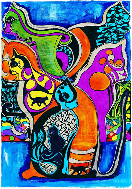 mixed media cats dreams Sun free swing Nature trees Masquerade fantasy Flowers Seaside abstract Colourful  acrylic