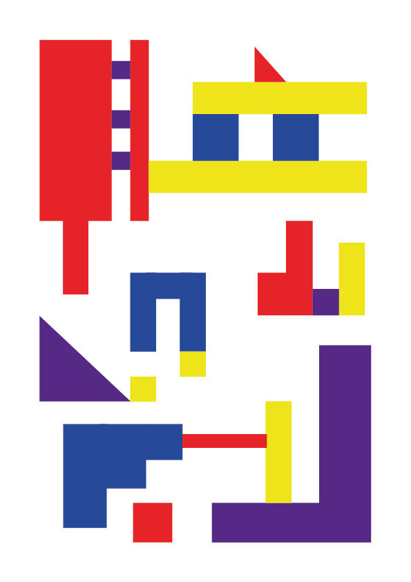 ILLUSTRATION  shapes rectangles red yellow blue purple construction