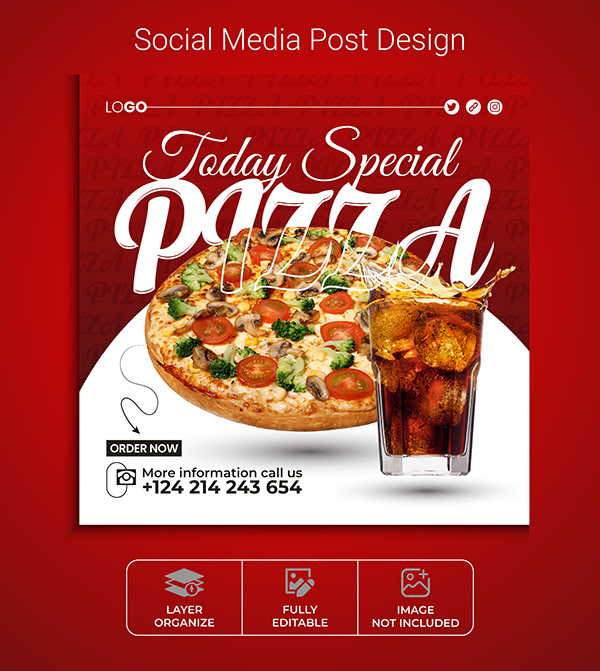 Delicious pizza social media post design,