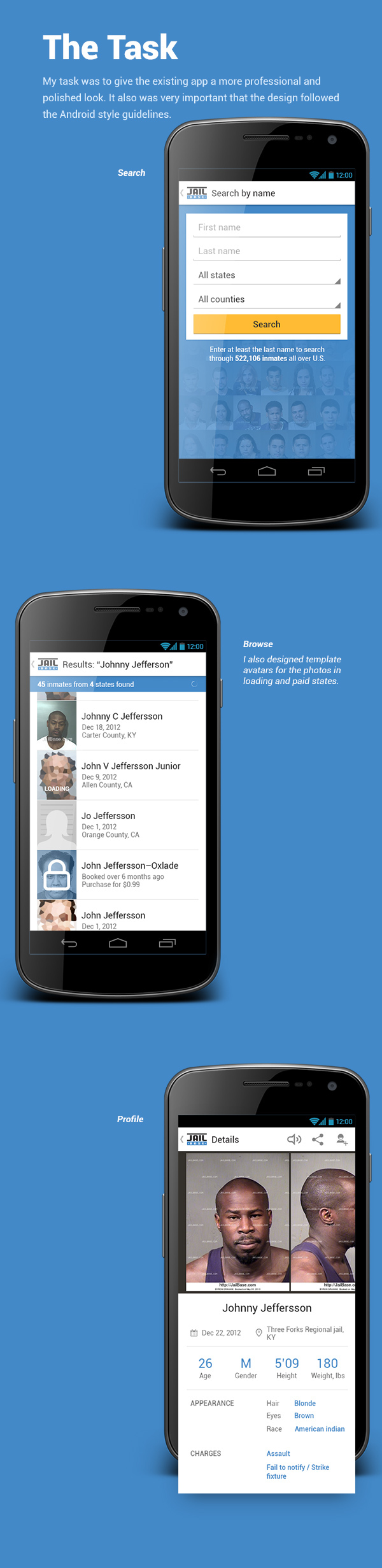 Adobe Portfolio android mobile app browse Jail inmate