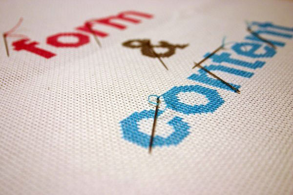 Form content cross stitch fabric cyan magenta Needle thread christopher griego SEW sewing light helvetica