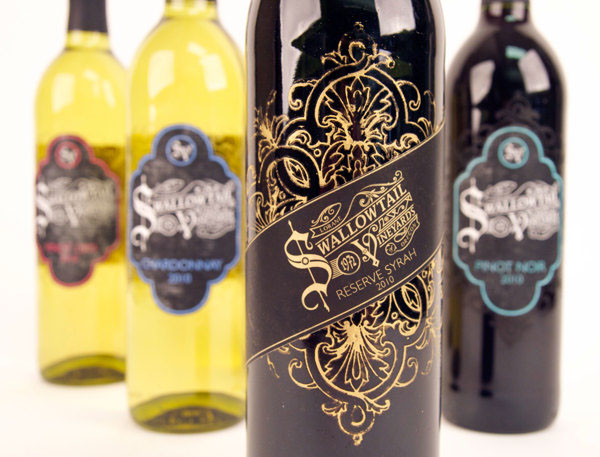 swallowtail Vineyards wine Label logo sketch type vintage Victorian progression