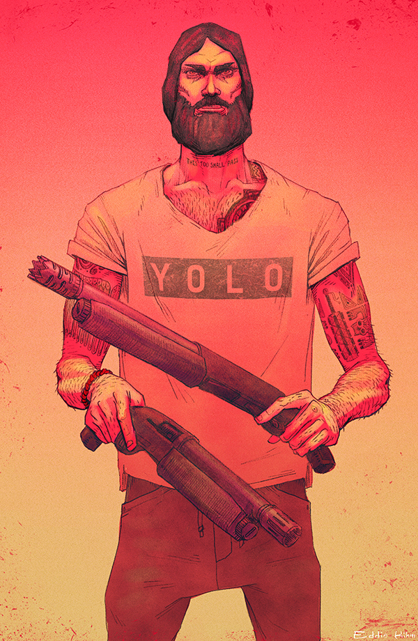 Hipster tattoos shotguns Gun mercenary hitman sociopath serial killer remington