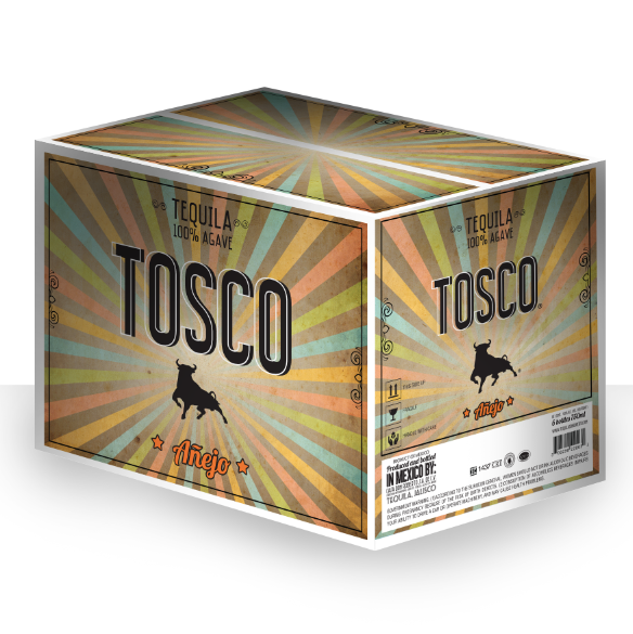 Tequila Tosco botella etiquetas embalaje diseño