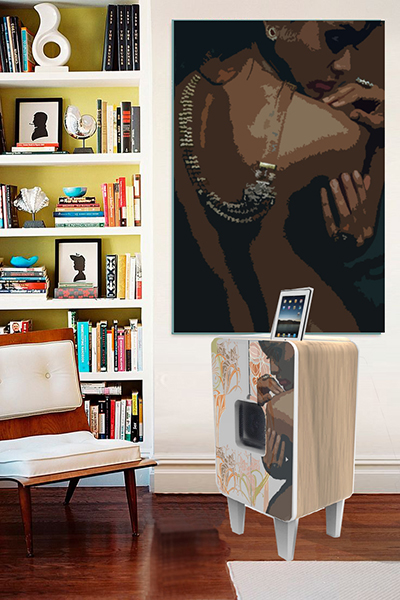 Arabesque modern dock enceintes ipod iPad wood meuble son rangement ornementation art nouveau