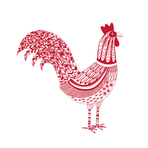 A fancy red and white line art rooster, perfect for your favorite chicken lover or poultry farmer.  