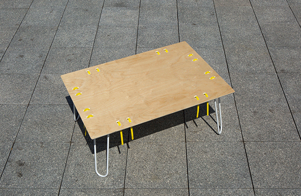 zip tie table Coffee coffee table cnc metal steel power coat Powder Coat paint White birch yellow