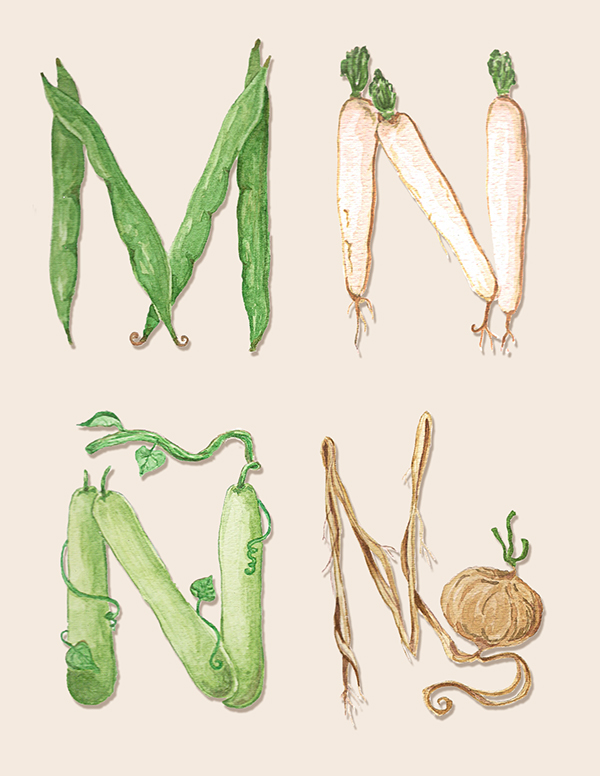 letters alphabets bahay kubo watercolor vegetables