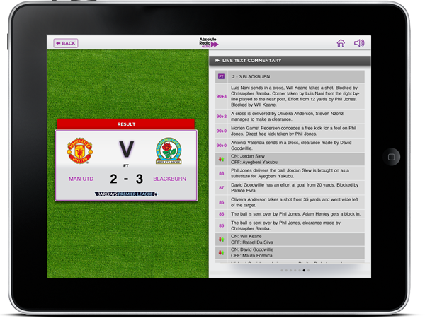 football Absolute Radio iPad app live scores