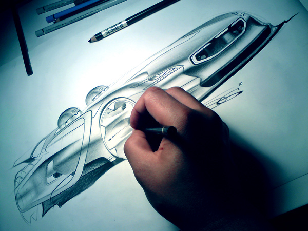 car French designer car cgi photoshop car designer Gamiette rendering sketches pencils illustration concept car PEUGEOT ex1 futuristic car sketch automotive  