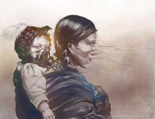 native american mother and child digital painting speed painting apocalyptic Post Apocalyptic