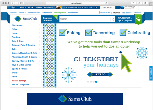 Sam's Club Click digital winter pixels christmas sweater snow mountains holidays