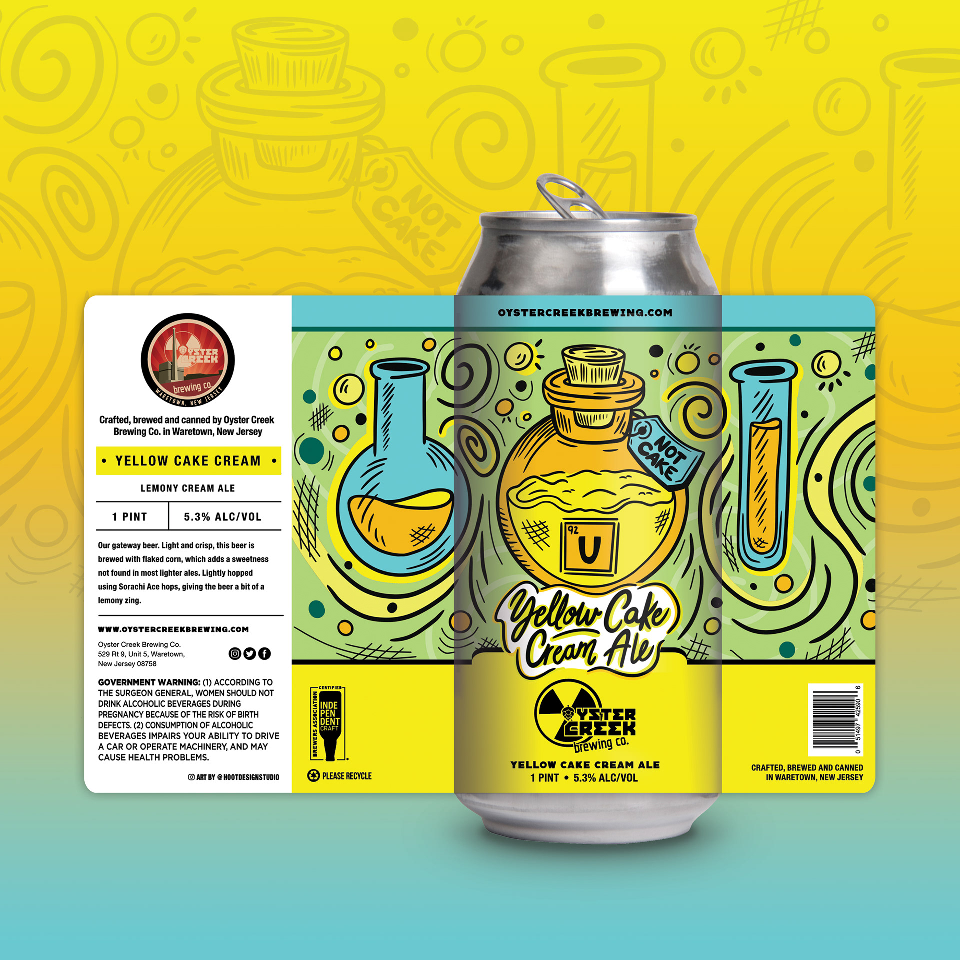Beer label design with nuclear illustration concept of uranium. 