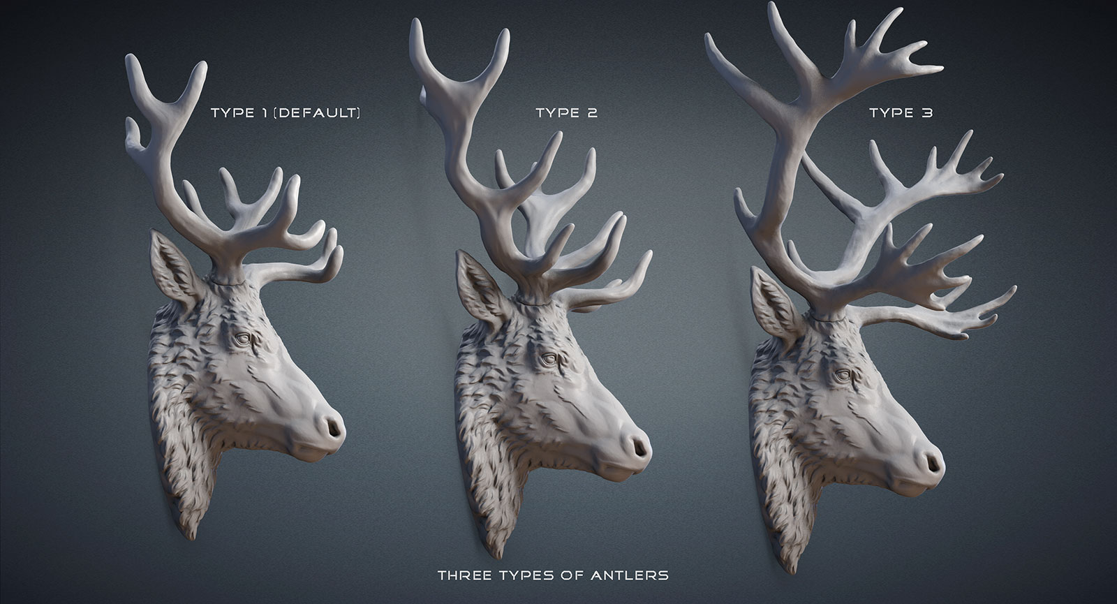 reindeer deer stag head wall mounted wall mount taxidermy digital sculpture...