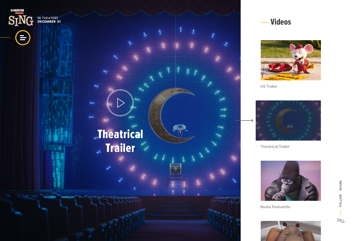 Interaction Design: Sing Movie Official Site