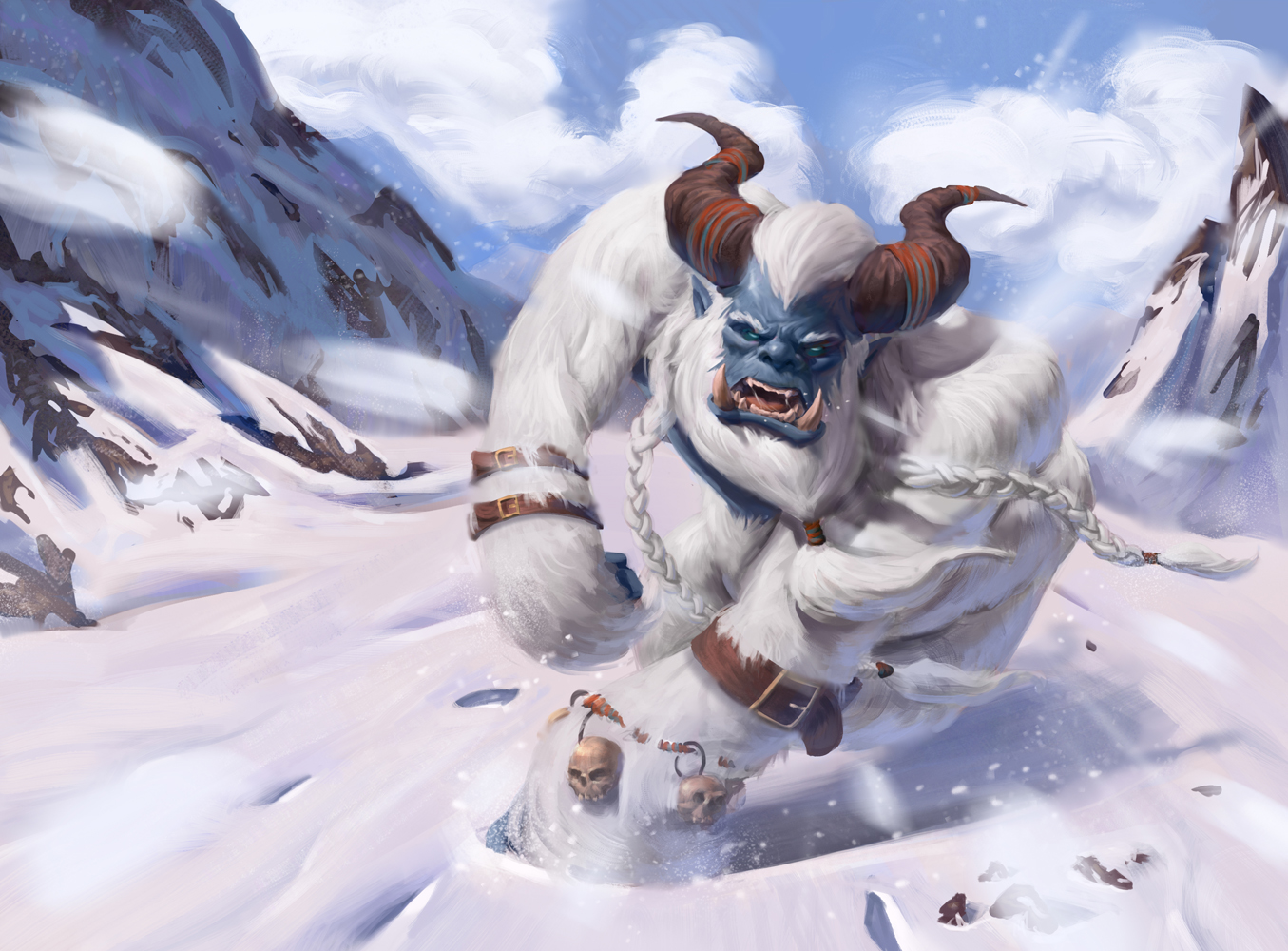 yeti wendigo charge fantasy warcraft mountains snow.