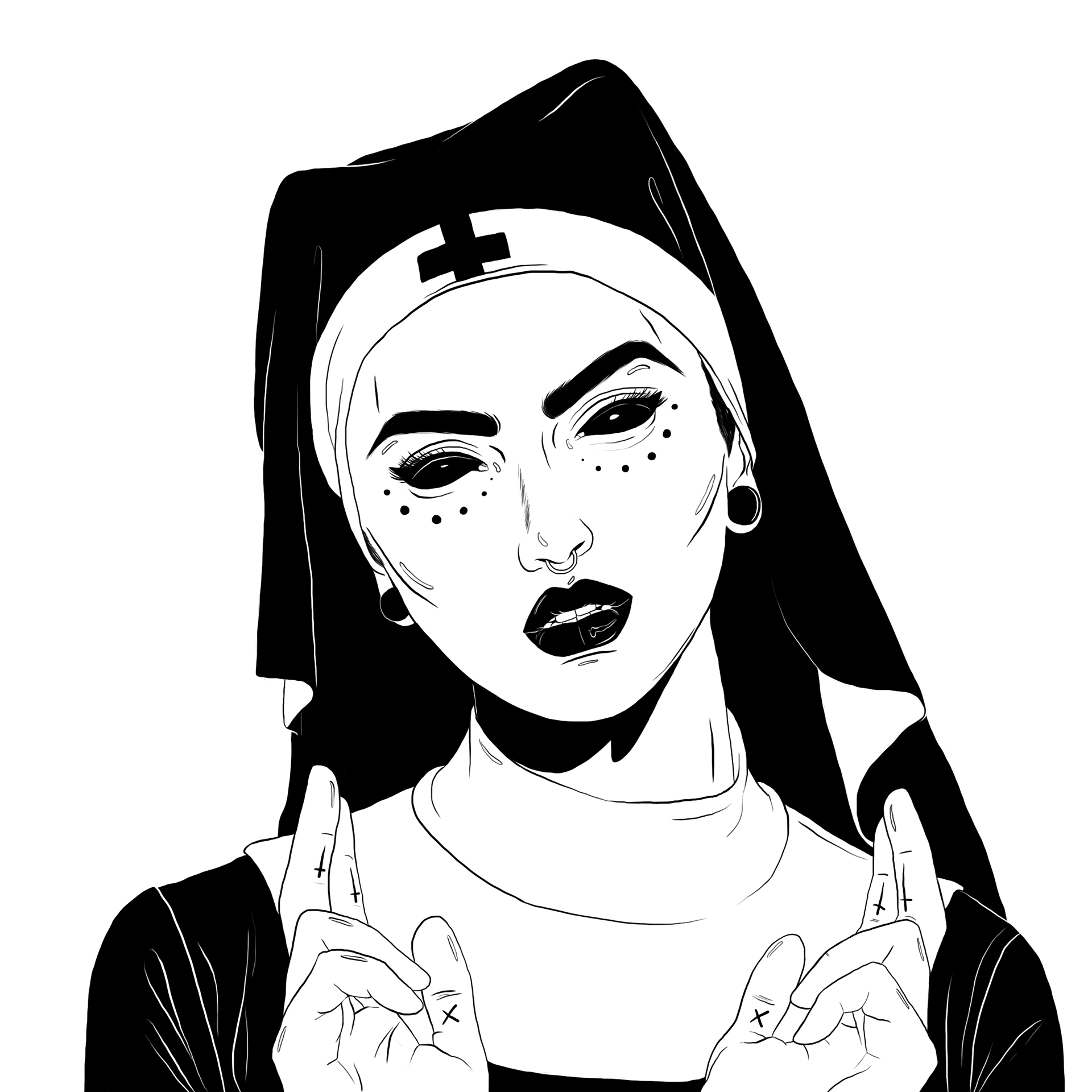 nun holy satanic cross religion demon woman believe ink.