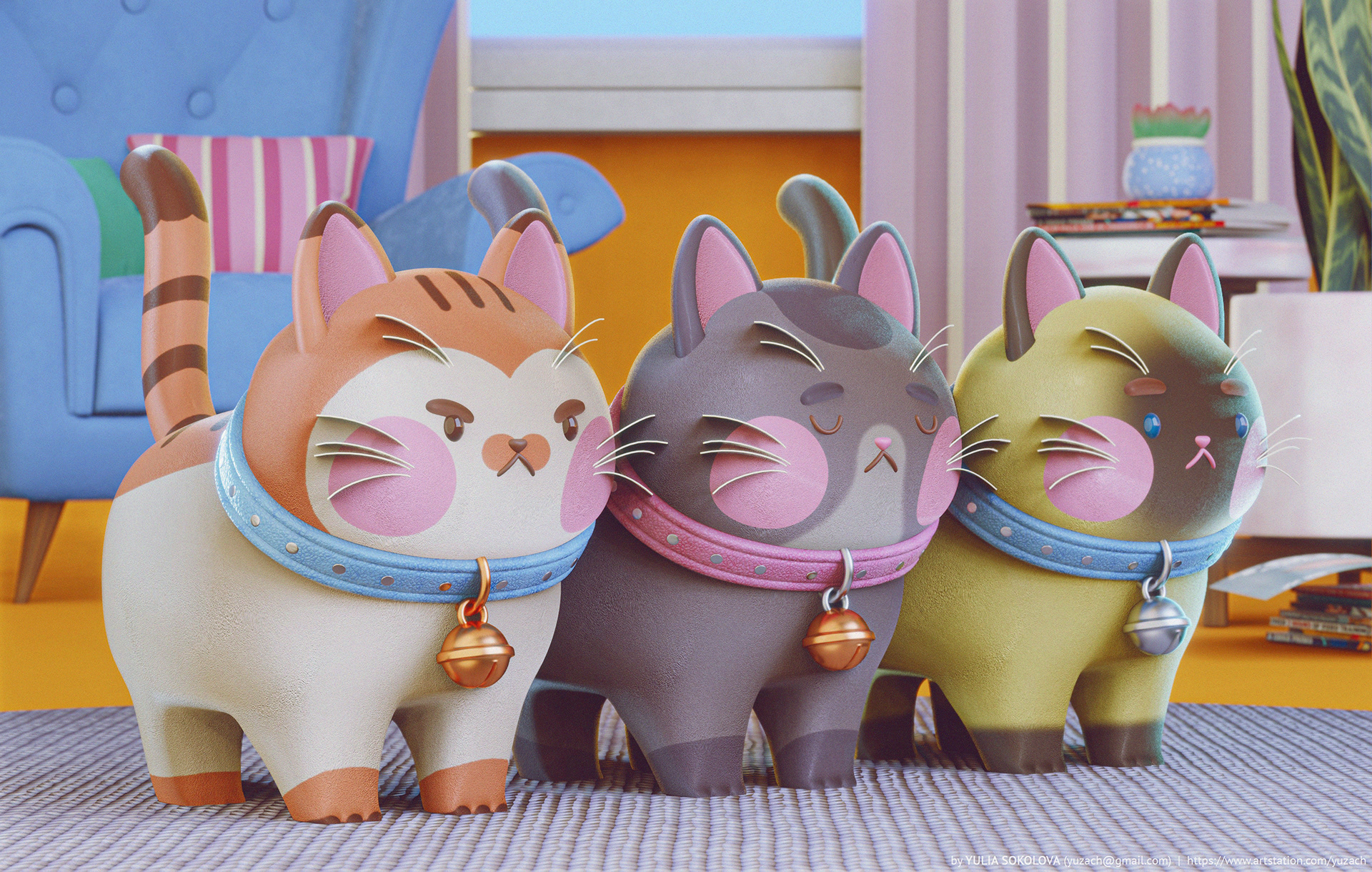 åndelig Energize Let at læse 3D scene with cartoon characters: cats, plants and stylized furniture,  rendered in Blender Eevee | Behance