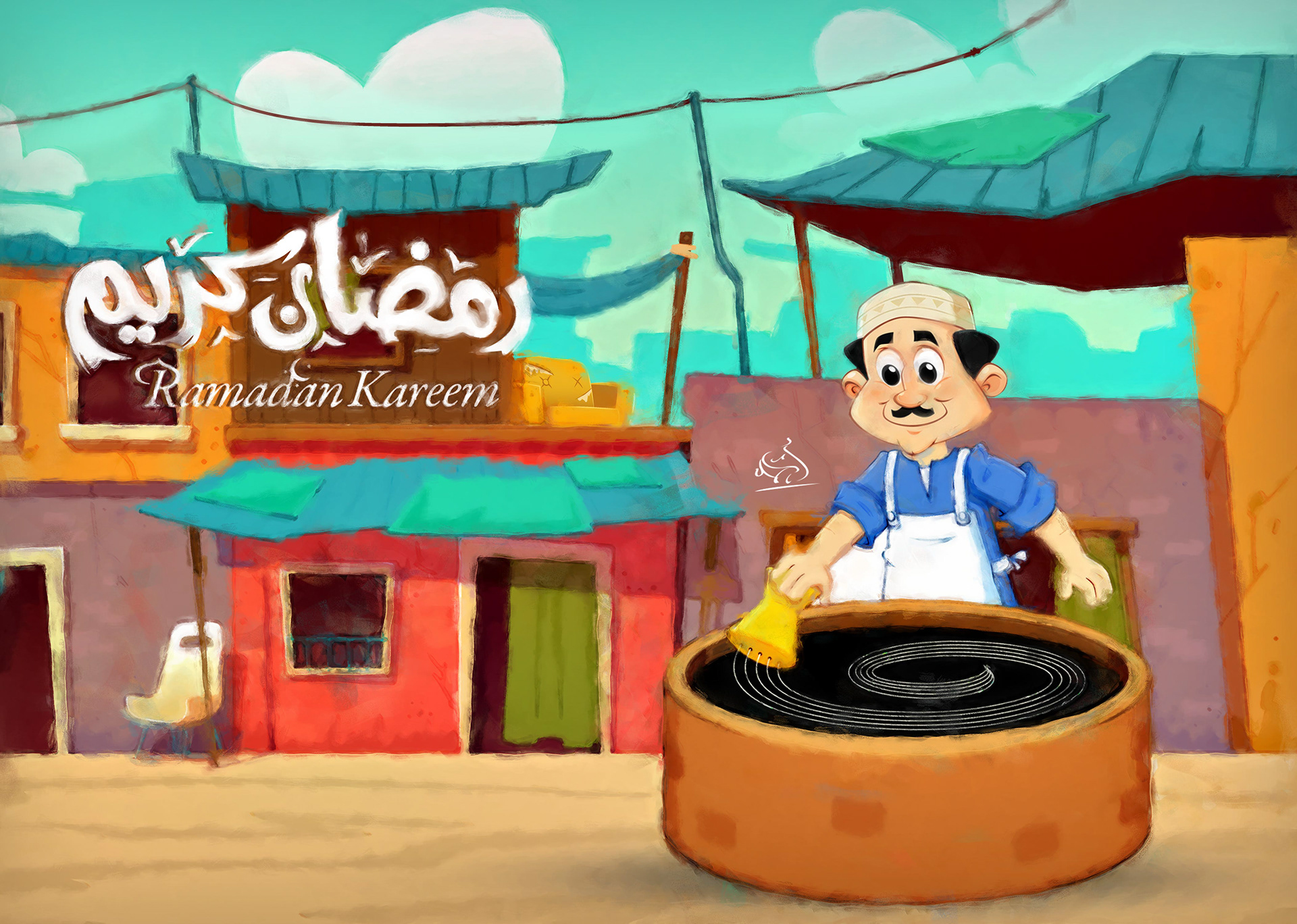 Ramadan cartoon character sell Kunafa | Behance