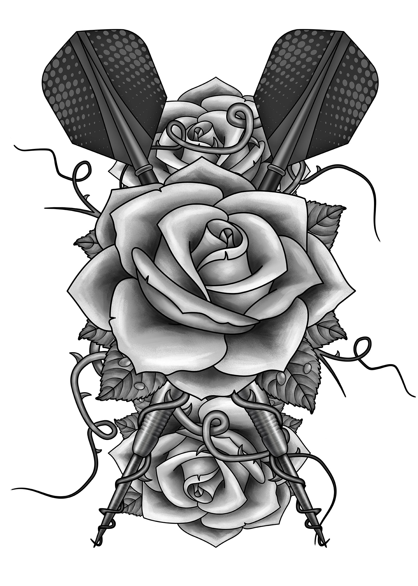 Rose and dart tattoo design on Behance